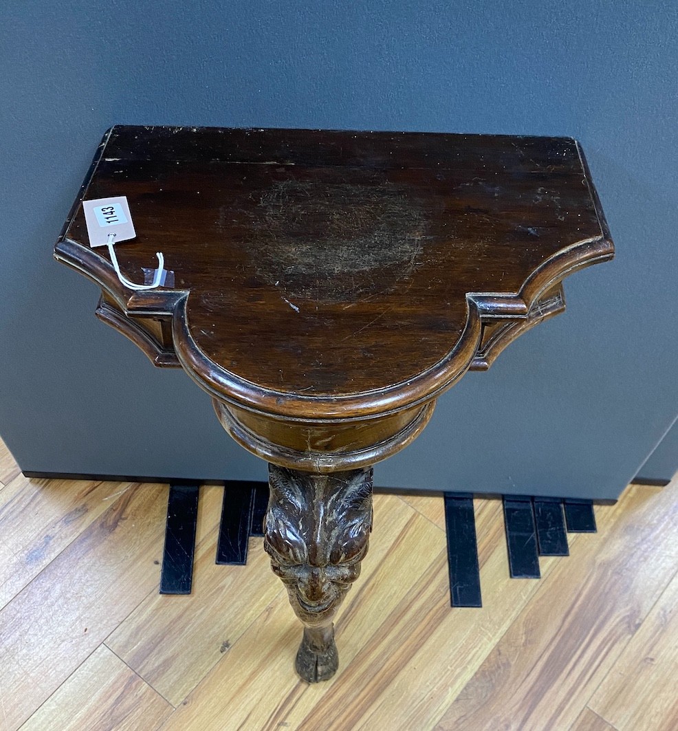 A 19th century mahogany monopodia console table, in George II Irish style, height 83.5cm, width 45cm, depth 37cm
